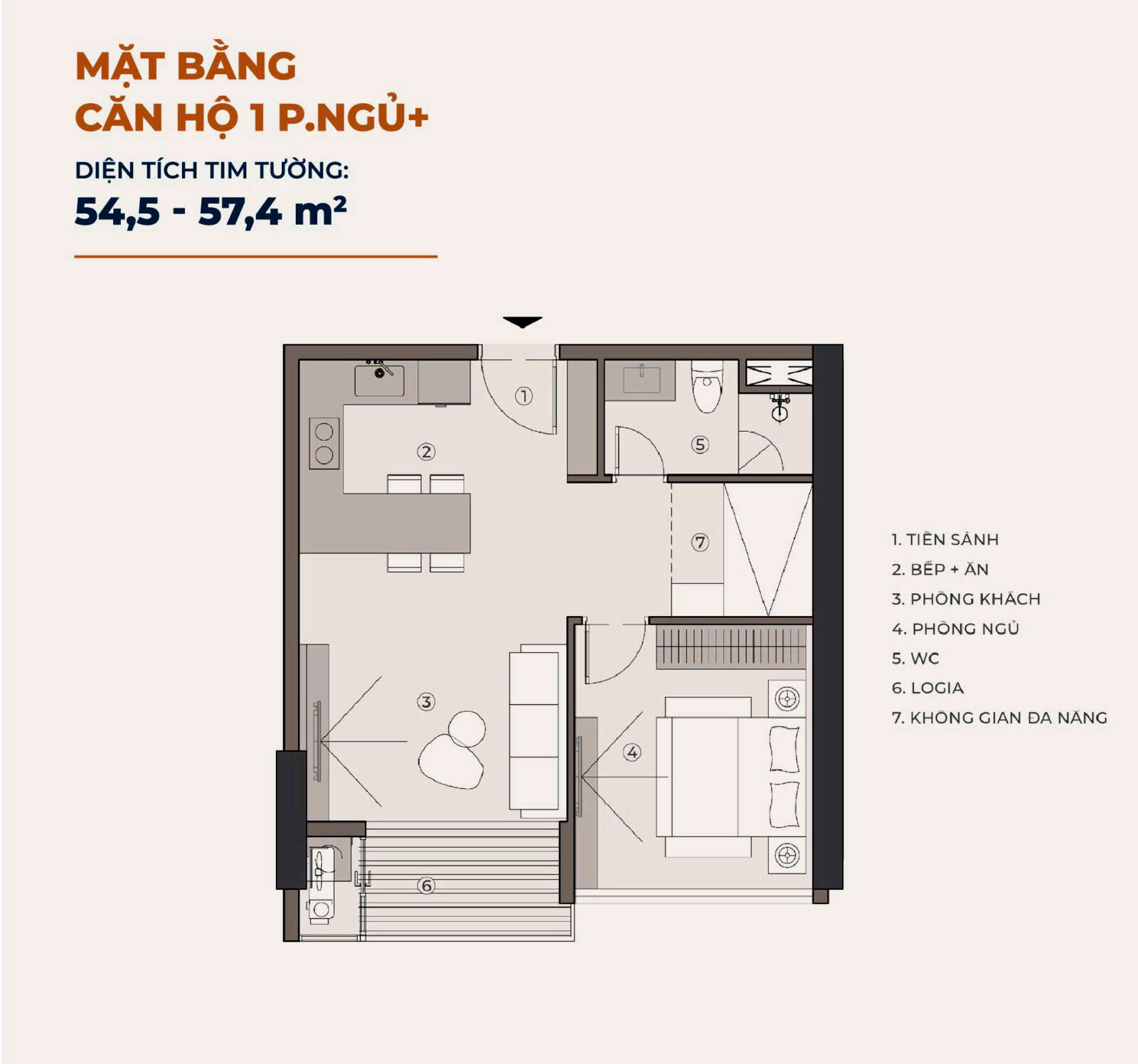 Thiết kế căn hộ 1 phòng ngủ Alumi – dự án Alluvia City Hưng Yên